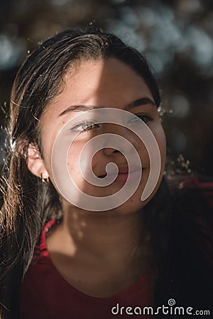 Portrait of girl reflected in a mirror Stock Photo