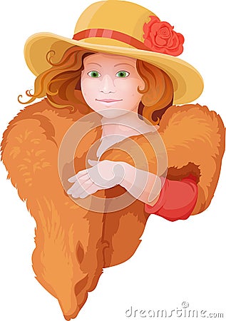 Portrait of girl in retro style dressing with hat Vector Illustration