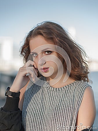 Portrait of girl in sleeveless dress Stock Photo