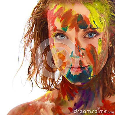 Portrait of girl soiled in paint Stock Photo