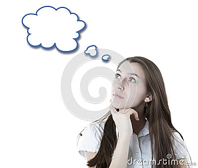 Portrait of a girl thinking with a cloud Stock Photo