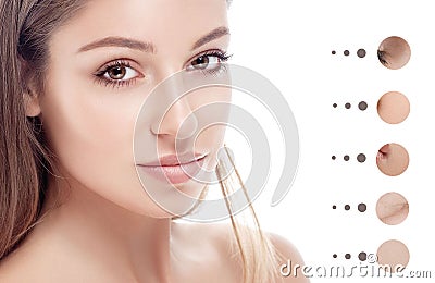 Portrait of girl woman with problem and clear skin, youth concept Stock Photo