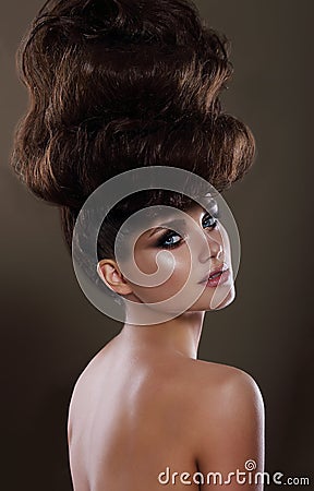 Portrait of Glamorous Lady with Updo Stock Photo