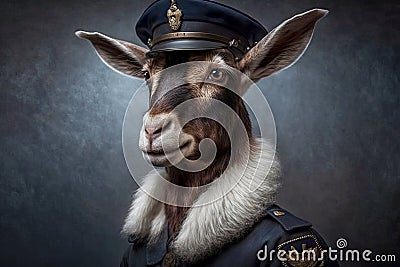 portrait of goat as a policeman Cartoon Illustration