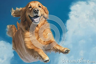 Portrait of Golden Retriever dog runing outdoors in a garden or filed on a sunny summer day. Stock Photo