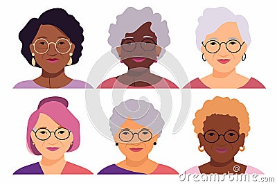 Portrait of grandmas with unique skin tones vector isolated illustration Vector Illustration