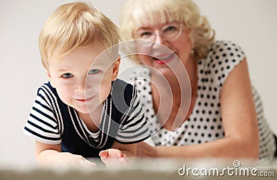 Portrait of grandmother with grandson Stock Photo