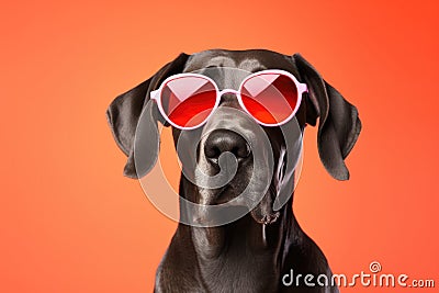 Portrait Great Dane Dog With Sunglasses Orange Background Stock Photo