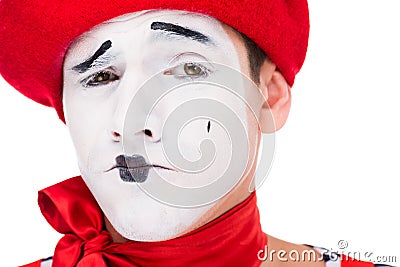 portrait of grimacing mime with makeup Stock Photo
