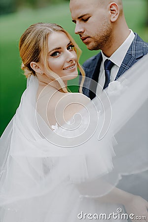 Portrait groom and bride. Wedding day. Just married. Happy couple Stock Photo