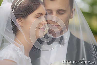 Portrait groom and bride. Wedding day. Just married. Happy couple Stock Photo
