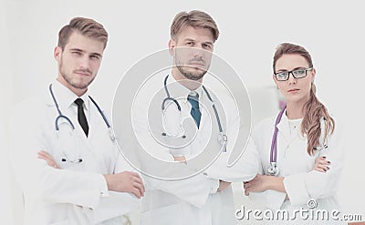 Portrait of a group of friendly doctors smiling. Stock Photo