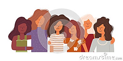 Portrait a group girls different nationalities. Vector Illustration