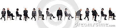 Portrait of group of same couple sitting on a chair with front and profile on white background Stock Photo