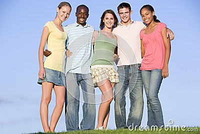 Portrait Of A Group Of Teenagers Outdoors Stock Photo