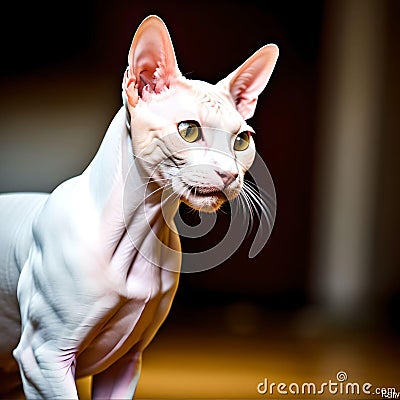 Hairless Sphinx Cat Portrait in House Stock Photo