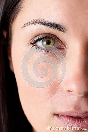 Portrait of half face of a beautiful woman with green eye Stock Photo