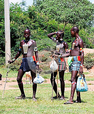 Portrait of hamer tribe men, Omo valley, Ethiopia Editorial Stock Photo