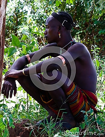 Portrait of hamer tribe men Omo valley, Ethiopia Editorial Stock Photo