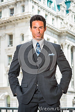 Portrait of Handsome American Middle Age Businessman in New York Stock Photo