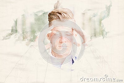 Portrait of handsome blond businessman with eyes closed Stock Photo