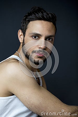 Portrait of handsome dark-haired man smiling Stock Photo