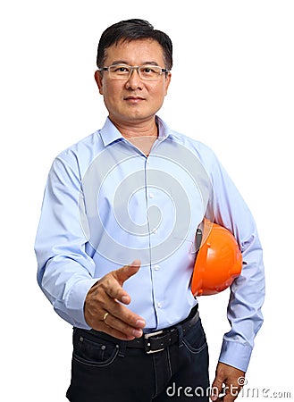 Portrait of an handsome engineer giving the hand shake Stock Photo