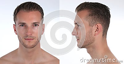 Portrait of a handsome man, profile and face. Creation of a virtual 3D character or an avatar. Stock Photo