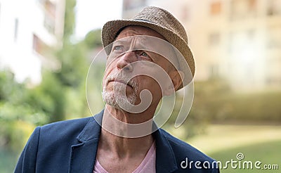 Portrait of handsome mature man, light effect Stock Photo