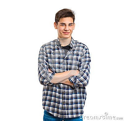 Portrait of a handsome teenager on a white background. Young man Stock Photo