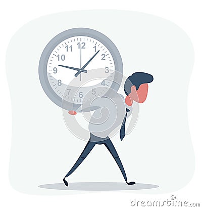 Portrait of a handsome young man carrying a clock against a grey Vector Illustration