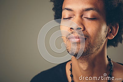 Stress relief techniques concept take deep breath Stock Photo