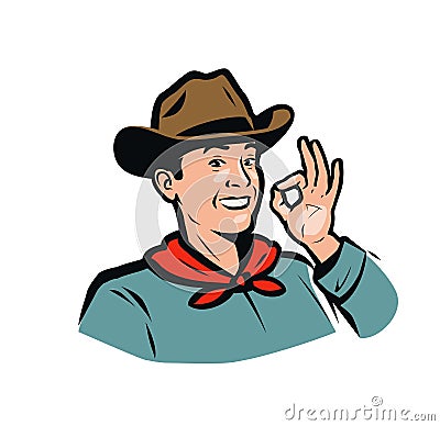 Portrait of a happy American cowboy. Vector illustration Vector Illustration