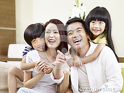 Portrait of happy asian family Stock Photo