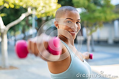 Happy curvy woman exercising Stock Photo