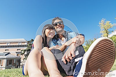 Portrait of happy beautiful couple on park Stock Photo