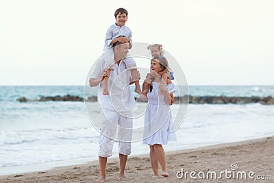 Portrait of Happy big beautiful family near sea, Stock Photo