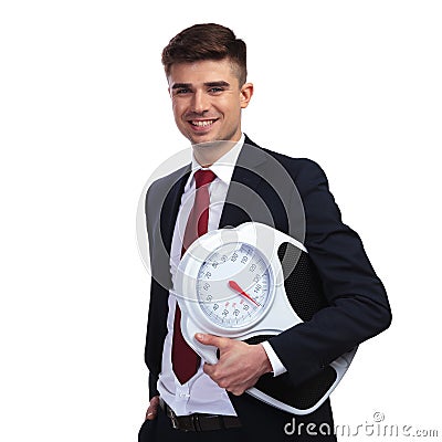 Happy businessman promoting a healthy lifestyle Stock Photo