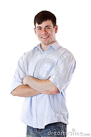 Portrait of happy, casual man with crossed arms Stock Photo