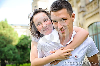 Portrait of a happy couple embracing eachother Stock Photo
