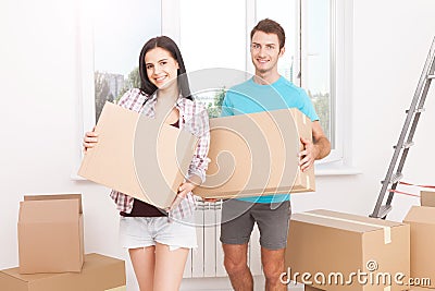 Portrait of happy couple in new home Stock Photo