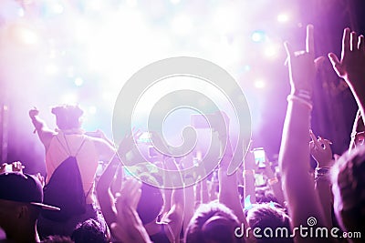 Portrait of happy crowd enjoying at music festival Editorial Stock Photo