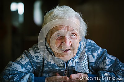 Portrait of a happy elderly woman close-up. Stock Photo