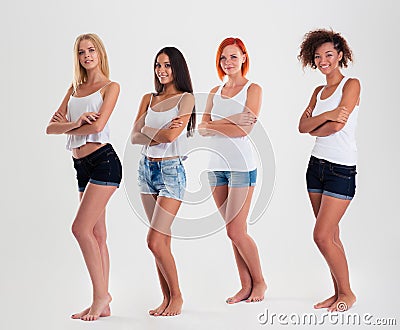 Portrait of a happy four multi ethnic women Stock Photo