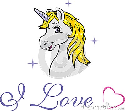 Portrait of a happy gray unicorn Vector Illustration