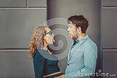 Portrait of happy hipster couple in love Stock Photo