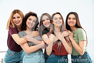 Portrait of happy ladies indoors. Women power Stock Photo