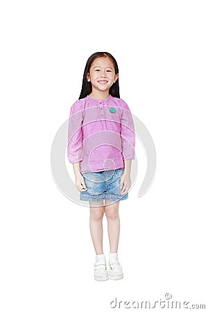 Portrait of happy little Asian child girl isolated on white background. Kid smiling concept Stock Photo