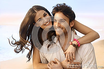 Portrait of happy married couple at the beach Stock Photo