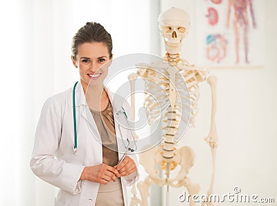 Portrait of happy medical doctor woman teaching Stock Photo